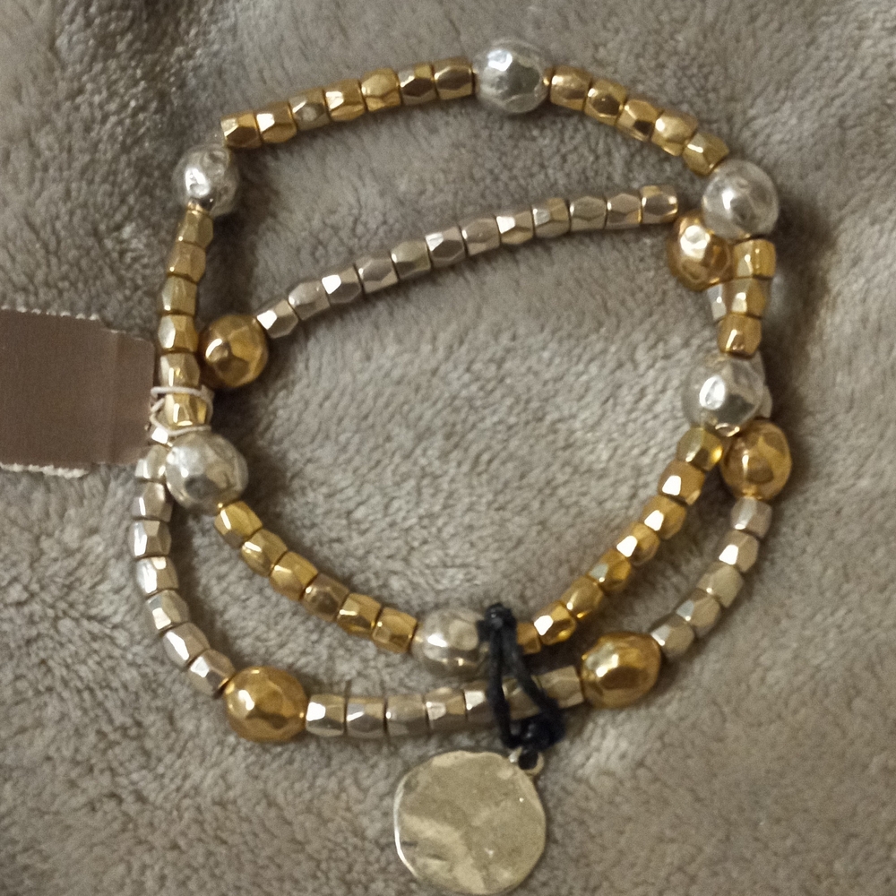NEW LISTING ....Gold and Silver Double-Strand Beaded Bracelet